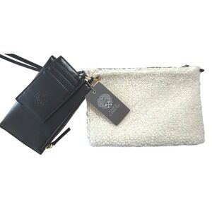 Vince Camuto Aliya Sherpa Pouch and Leather Wristlet Set Black VC-ALIYA-PO